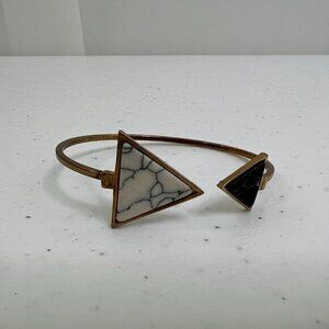 Minimalist Bracelet Stone Geometric Cuff Marble Black‎ White Gold Tone Arrow